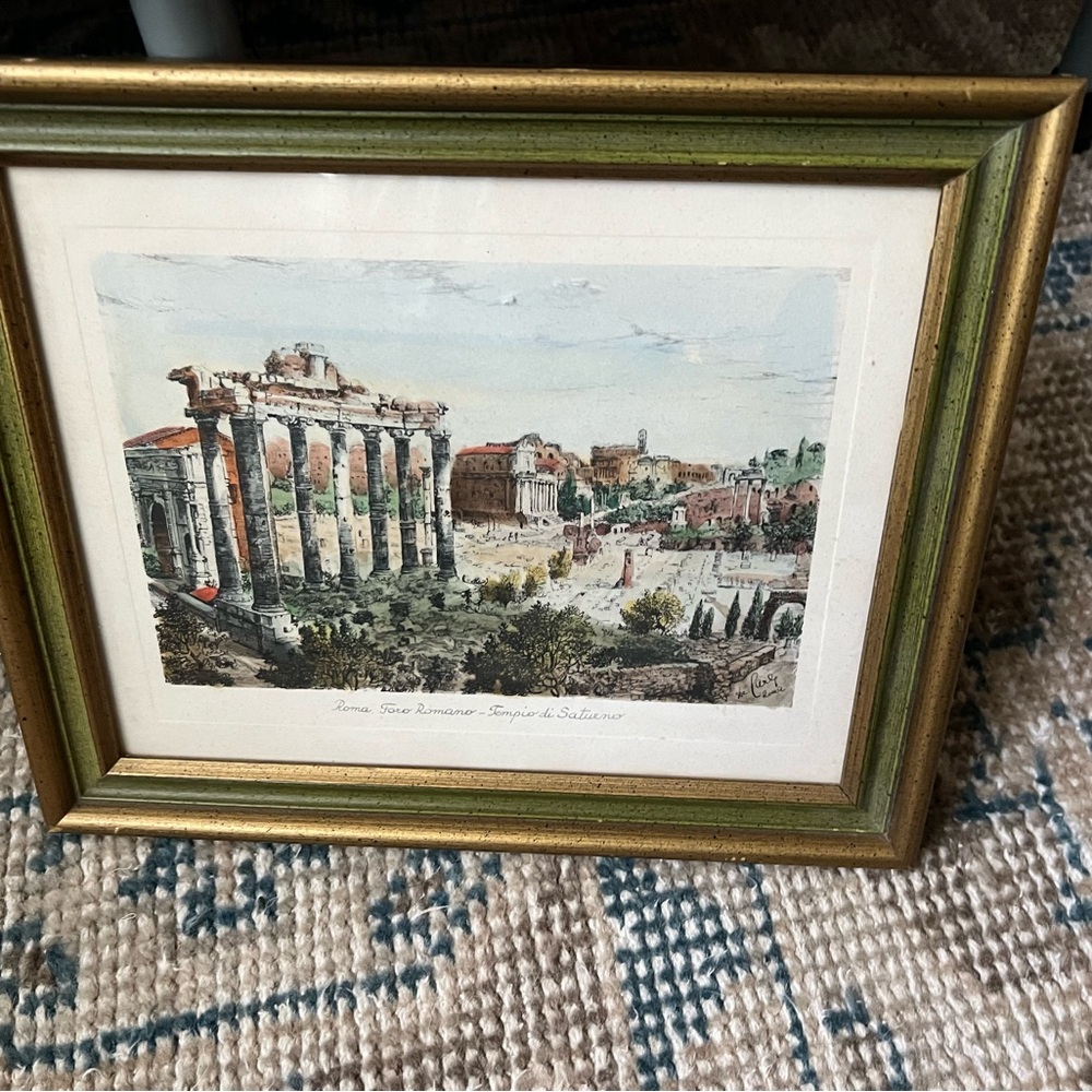 Chic Vintage Florentine Framed  Italian Print Roman Temple of Saturn - Picture 4 of 8